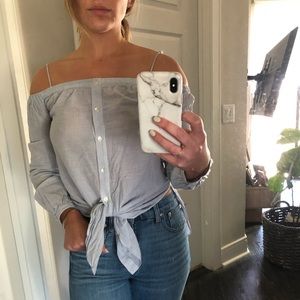 Haute Hippie off the shoulder,  button down shirt